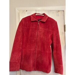 VTG 90s Bernardo Collection Red Suede Leather Zip Front Jacket Women's